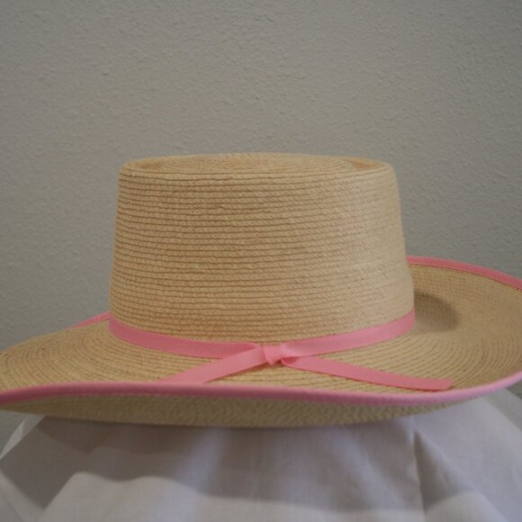 Sun Body Reata Hat 7 1/4 (58) Woven Straw Pink Ribbon